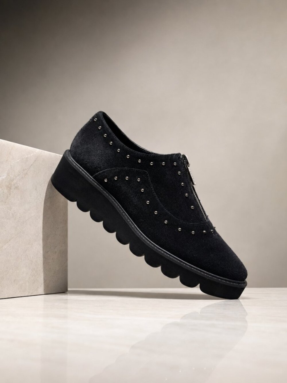 Gadea Black Suede Studded Platform Oxford Shoes Made in Spain Size 7